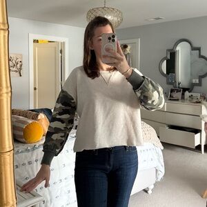 Vintage Havana Cream Sweater with Camouflage Sleeves